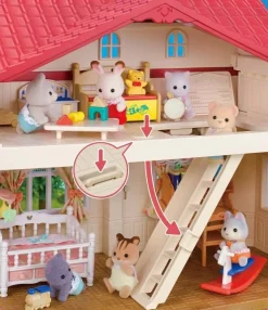 Sylvanian Families Red Roof Country Home Dukkehus Hemmeligt Legeværelse På Loftet