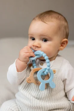 Teddykompaniet  Silikone & træ Bidering, Teal